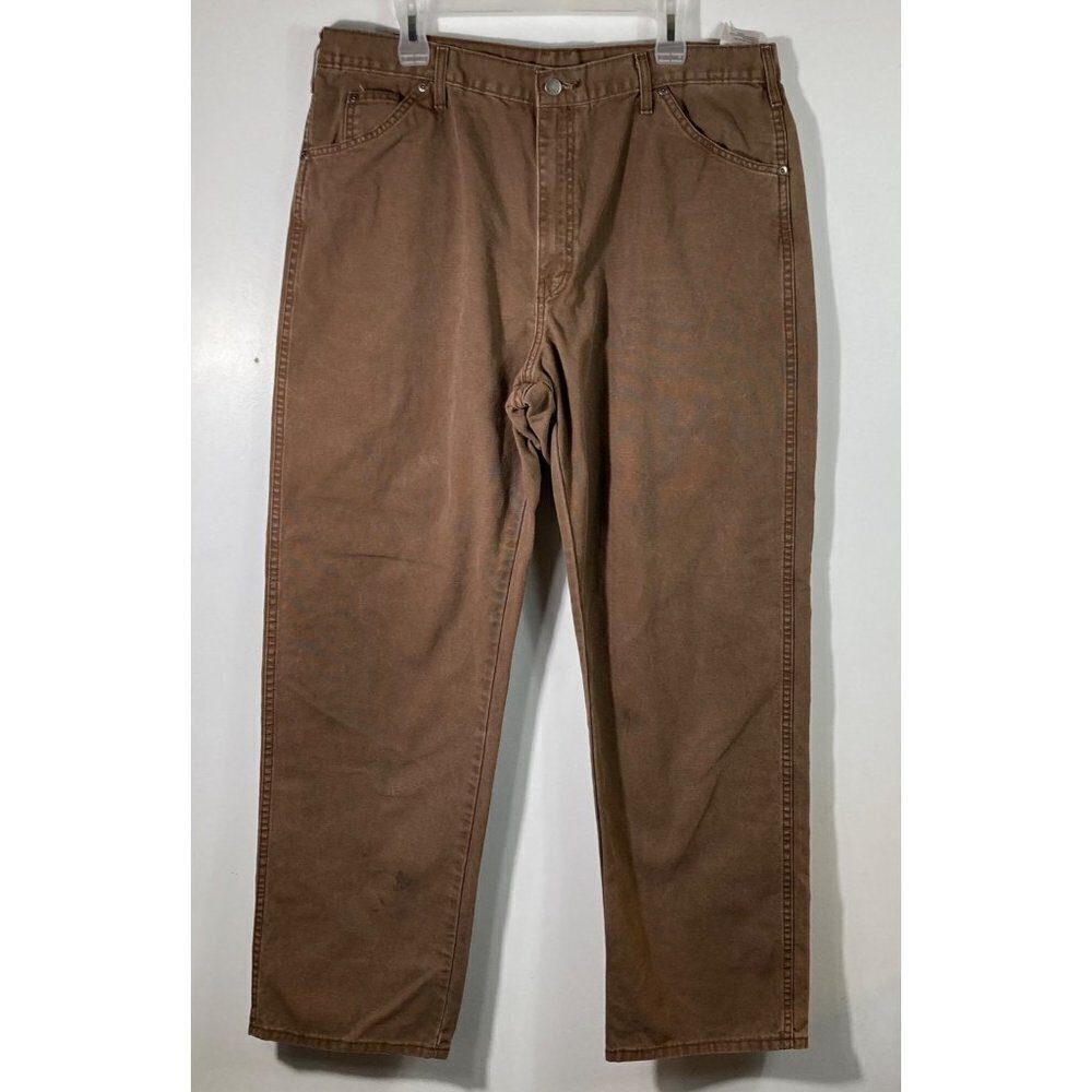 Mens Dickies Original Work Pant Heavy Twill Cotton Brown 38 X 32 Stains # 1